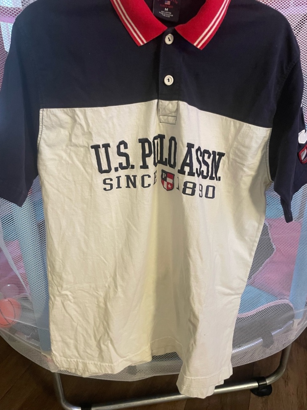 U.S. Polo Assn. Men's Navy, White and Red Colorblock Polo
